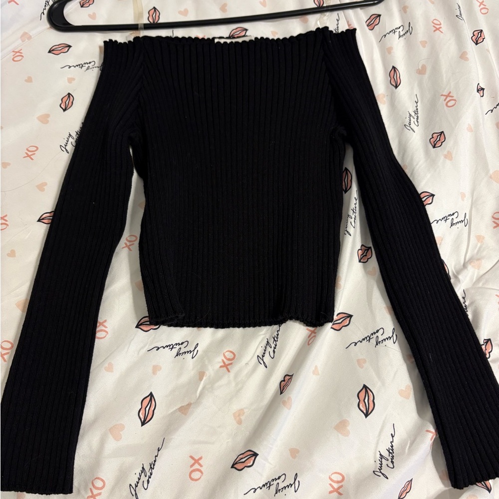 Black Off-Shoulder Ribbed Top